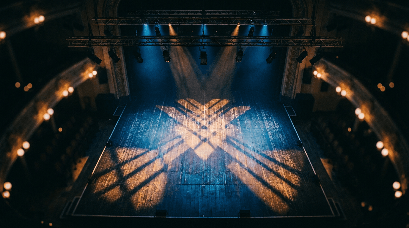 Professional stage setup with dramatic lighting during a live performance